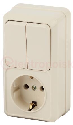 Блок розетка с выключателем Intro Quadro 2-706-02 двойным вертикальный 10(16)А-250В, IP20, ОУ, слоновая кость