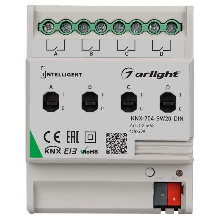 Релейный модуль KNX-704-SW20-DIN (BUS, 4x20A) (ARL, -)