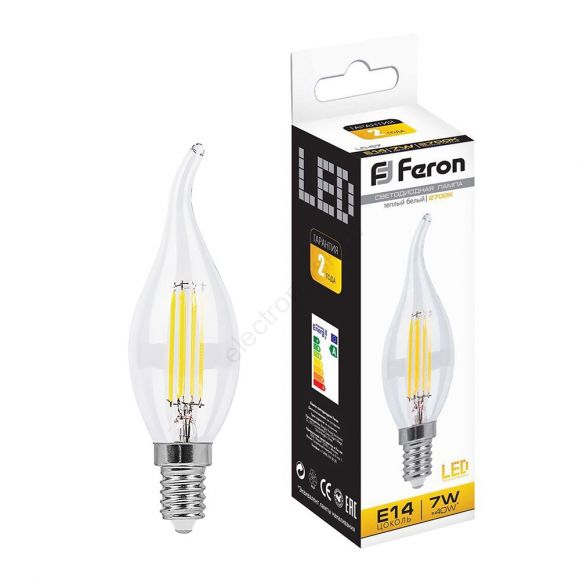 Лампа светодиодная LED 7вт Е14 теплый свеча на ветру FILAMENT (25727)