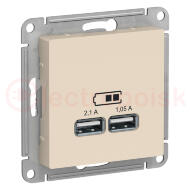 Розетка ATLASDESIGN USB 5В 1 порт x 2,1 А 2 порта х 1,05 А механизм бежевый Розетка ATLASDESIGN USB 5В 1 порт x 2,1 А 2 порта х 1,05 А механизм бежевый