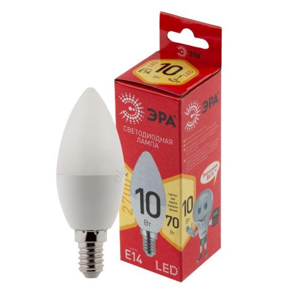 Лампа светодиодная LED B35-10W-827-E14 R (диод  свеча  10Вт  тепл  E14) (10/100/3500) ЭРА (Э84225ЕК)