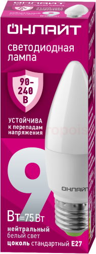 Лампа светодиодная 9вт OLL-C37-9-230-4K-E27-FR PRO 90-240В ОНЛАЙТ Лампа светодиодная 9вт OLL-C37-9-230-4K-E27-FR PRO 90-240В ОНЛАЙТ