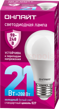 Лампа светодиодная 21вт OLL-A60-21-230-6.5K-E27 PRO 90-240В ОНЛАЙТ Лампа светодиодная 21вт OLL-A60-21-230-6.5K-E27 PRO 90-240В ОНЛАЙТ