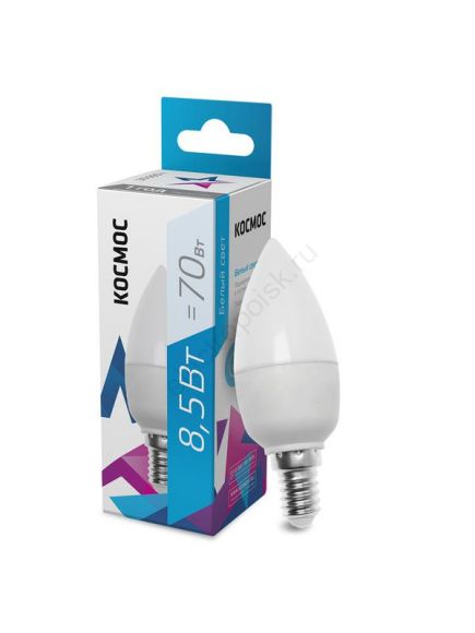 Лампа светодиодная LED 8.5Вт CN 220В E14 D37x99 4500K белый 720 лм Космос (LkecLED8.5wCNE1445)