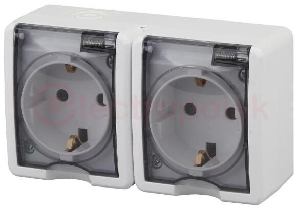 Розетка 2х2P+E IP54, 16A-250В, ОУ, Эра Эксперт, белый, 11-2403-01 Розетка 2х2P+E IP54, 16A-250В, ОУ, Эра Эксперт, белый, 11-2403-01