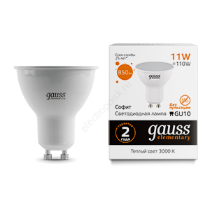 Лампа светодиодная LED 11 Вт 850 Лм теплая 3000К GU10 MR-16 Elementary Gauss (13611)