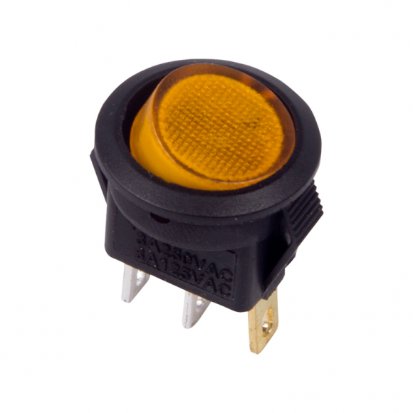 Выключатель клавишный круглый 250V 3А (3с) ON-OFF желтый  с подсветкой  Micro  REXANT