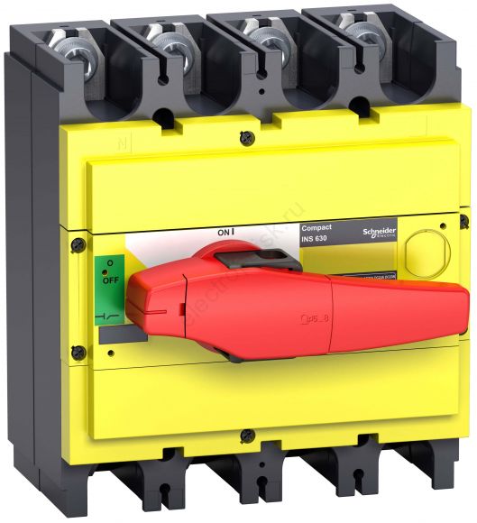 Выключатель-разъединитель INS400 4п красная рукоятка/желтая панель
