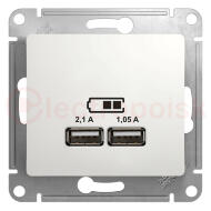 Розетка GLOSSA USB 5В/2100мА 2х5В/1050мА механизм белый Розетка GLOSSA USB 5В/2100мА 2х5В/1050мА механизм белый