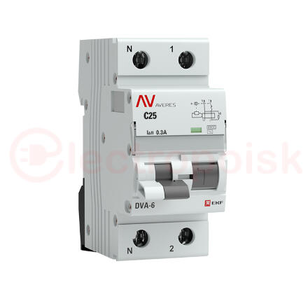 Автомат дифференциальный DVA-6 1P+N 25А (C) 300мА (AC) 6кА AVERES