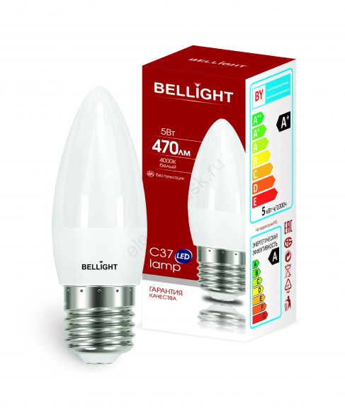 Лампа светодиодная LED 5Вт 4000K 470Лм E27 Свеча Bellight (88297820)