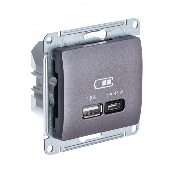 GLOSSA USB РОЗЕТКА A + тип-C 45W высокоскор.заряд. QC, PD, механизм, СИРЕН.ТУМАН GSL001429