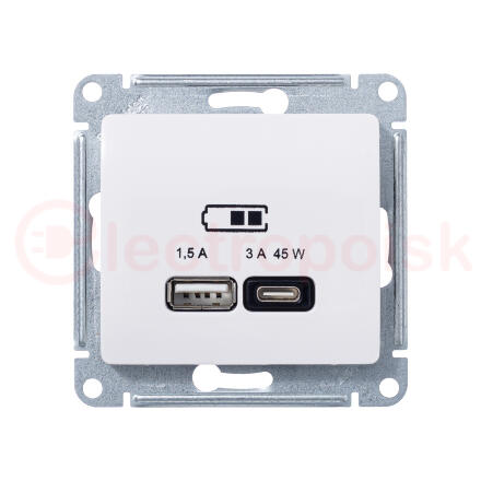 GLOSSA USB РОЗЕТКА A + тип-C 45W высокоскор.заряд. QC, PD, механизм, БЕЖЕВЫЙ GLOSSA USB РОЗЕТКА A + тип-C 45W высокоскор.заряд. QC, PD, механизм, БЕЖЕВЫЙ