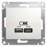 GLOSSA USB РОЗЕТКА A+С, 5В/2,4 А, 2х5В/1,2 А, механизм, БЕЛЫЙ GLOSSA USB РОЗЕТКА A+С, 5В/2,4 А, 2х5В/1,2 А, механизм, БЕЛЫЙ
