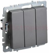 BRITE Выключатель трехклавишный 10А ВС10-3-0-БрС сталь BRITE Выключатель трехклавишный 10А ВС10-3-0-БрС сталь