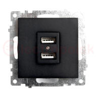 Розетка 2-местная б/з и с USB, Катрин, черный Розетка 2-местная б/з и с USB, Катрин, черный