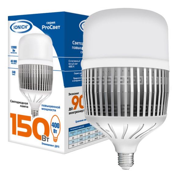 Лампа светодиодная LED 150w 6500К, E40, 12800Лм, T168 IONICH
