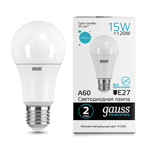 Лампа светодиодная LED 15 Вт 1450 Лм 4100К белая E27 А60 Elementary Gauss