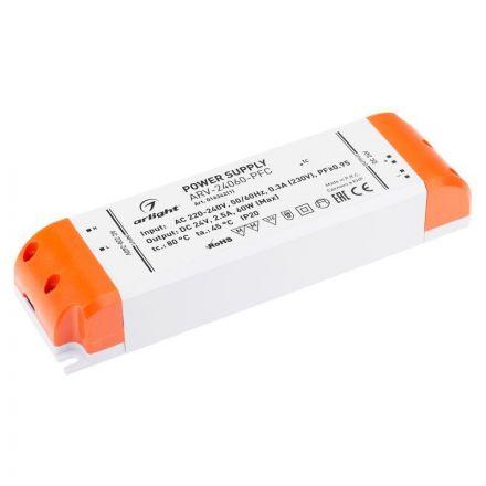 Блок питания ARV-24060-PFC (24V, 2.5A, 60W) (ARL, IP20 Пластик, 2 года)