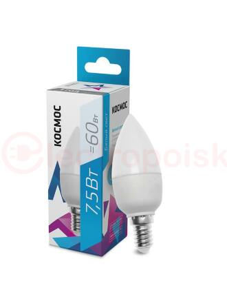 Лампа светодиодная LED 7.5Вт CN 220В Е14 D37х99 4500 белый 600лм Космос Лампа светодиодная LED 7.5Вт CN 220В Е14 D37х99 4500 белый 600лм Космос