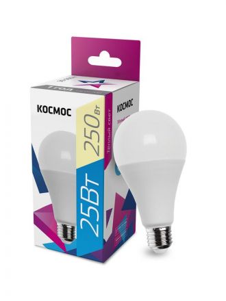 Лампа светодиодная LED 25Вт 220В E27 D65х130 3000К теплый A65 Космос