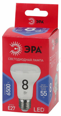 Лампа светодиодная LED R63-8W-865-E27 R  (диод, рефлектор, 8Вт, хол, E27) (10/100/1500) ЭРА