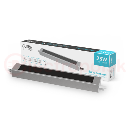 Блок питания (драйвер) для светодиодной ленты LED 12 В 25 Вт герметичный IP67 Basic Gauss Блок питания (драйвер) для светодиодной ленты LED 12 В 25 Вт герметичный IP67 Basic Gauss