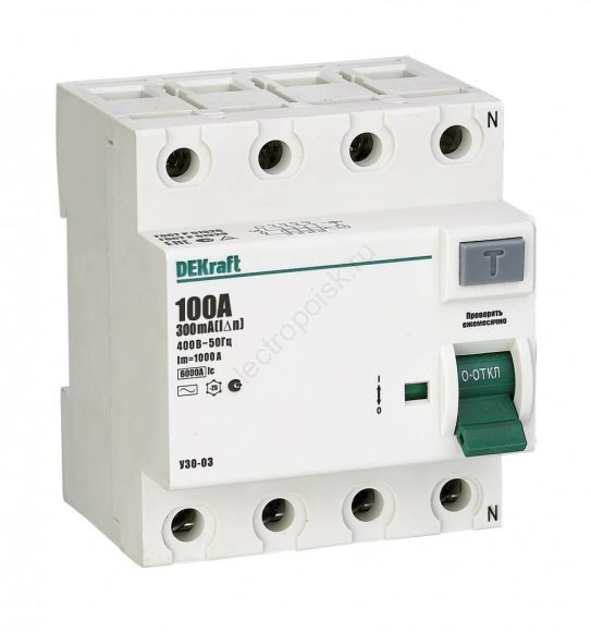 Выключатель дифференциального тока (УЗО) 4P 100A 300мА AC УЗО-03 6кА