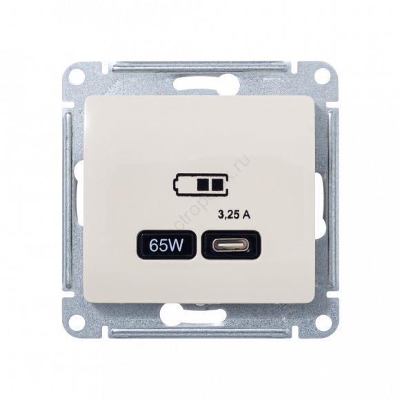 GLOSSA USB РОЗЕТКА тип-C 65W высокоскор.заряд. QC, PD, механизм, БЕЖЕВЫЙ GSL000227
