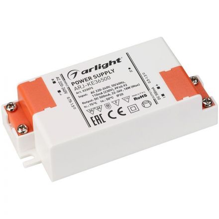 Блок питания ARJ-KE36500 (18W, 500mA, PFC) (ARL, IP20 Пластик, 5 лет)