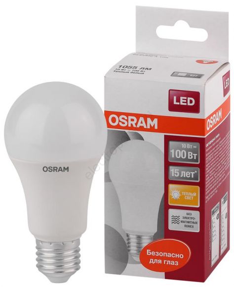 Лампа светодиодная LED 10Вт Е27 STAR Classic A (замена 100Вт),теплый, матовая колба Osram