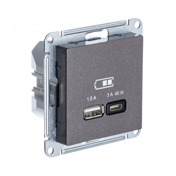ATLASDESIGN USB РОЗЕТКА A + тип-C 45W высокоскор.заряд. QC, PD, механизм, МОККО ATN000629