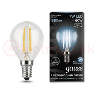 Лампа светодиодная LED 7 Вт 580 Лм 4100К белая Е14 Шар Filament Gauss Лампа светодиодная LED 7 Вт 580 Лм 4100К белая Е14 Шар Filament Gauss