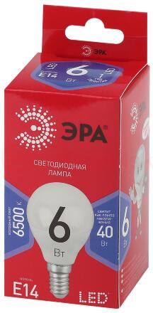 Лампа светодиодная LED P45-6W-865-E14 R  (диод, шар, 6Вт, хол, E14) (10/100/3600) ЭРА