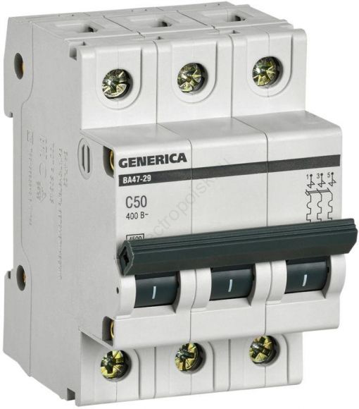 Выключатель автоматический трехполюсный 50А C ВА47-29 GENERICA  4.5кА